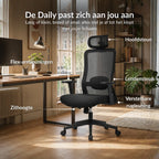 Alygn Core Daily midnight black ergonomische bureaustoel met 5 verstelpunten die zich aanpassen aan jouw ergonomische zithouding