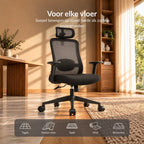 Alygn Core Daily midnight black ergonomische bureaustoel met wielen geschikt voor verschillende vloertypen, van hardhout tot tapijt