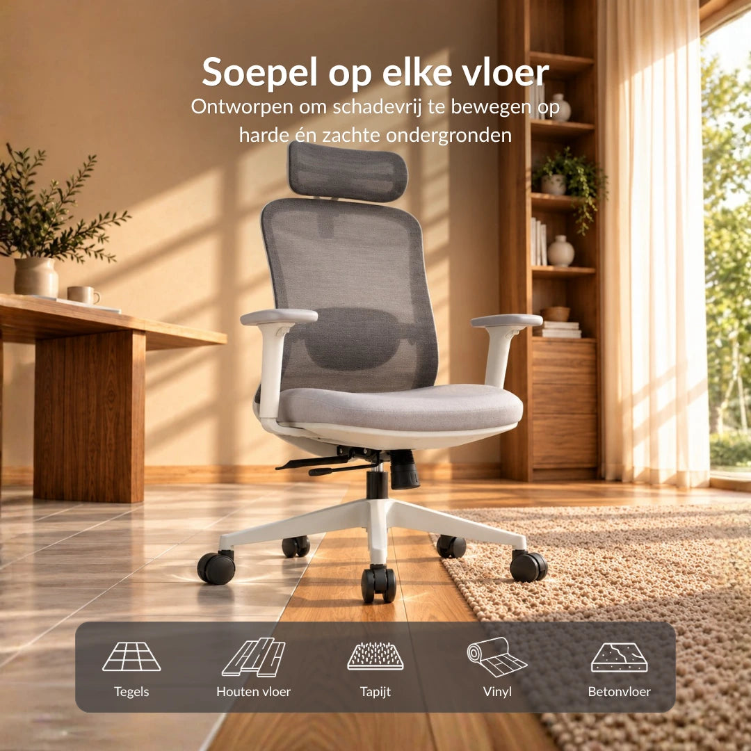 [Stone Grey] Alygn Core Pro ergonomische bureaustoel met wielen geschikt voor verschillende vloertypen, van hardhout tot tapijt