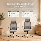 [Stone Grey] Vergelijking van de standaard en XL gasveer van de Alygn Core Pro ergonomische bureaustoel voor de juiste zithoogte per lichaamslengte