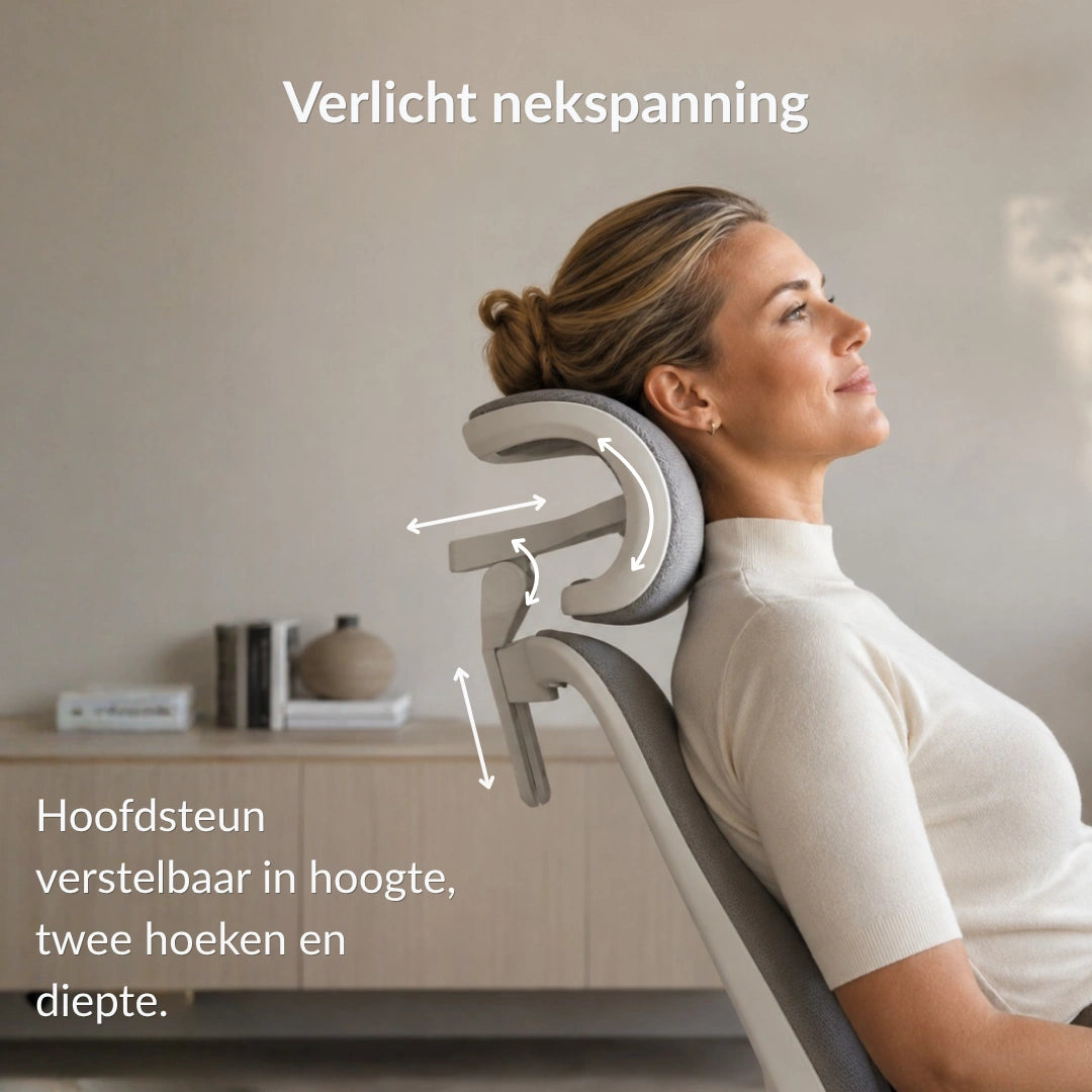 [Stone Grey] Verstelbare hoofdsteun van de Alygn Core Pro ergonomische bureaustoel voor extra nek- en hoofdondersteuning