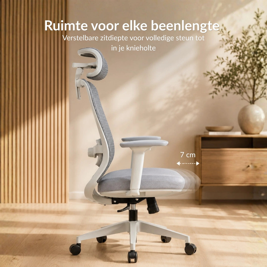 [Stone Grey] Verstelbare zitdiepte van de Alygn Core Pro ergonomische bureaustoel voor extra beensteun bij langere bovenbenen