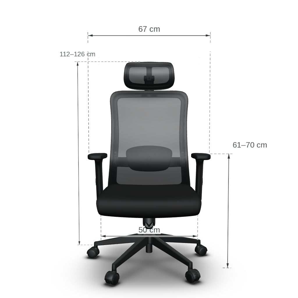 Afmetingen van de Alygn Core Daily ergonomische bureaustoel